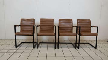 4 Bruin leren Moderne stoelen met zwart frame, Ophalen of Verzenden, Nieuw