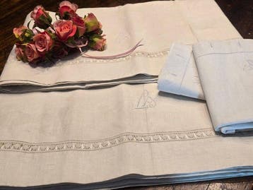 Laken (4) - 260 cm - 145 cm - Antieke uitzet, Antiek en Kunst