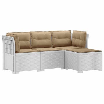 vidaXL 4-Persoons Tuinbank met Kussens Rieten Look PP Wit, Verzenden, Nieuw