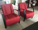 2 leren fauteuils met stalen frame - rood leer, Huis en Inrichting, Fauteuils, Ophalen of Verzenden, Nieuw, Leer