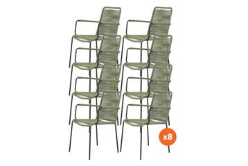 VDG Set van 8 - Denver Rope stapelbare stoel - Groen, Tuin en Terras, Tuinstoelen, Verzenden, Nieuw, Overige materialen