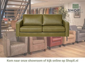 Leren bank Match - 3 zits - Granada Olive (olijf) - Poten, Huis en Inrichting, Nieuw, Ophalen of Verzenden, Rechte bank, Modern