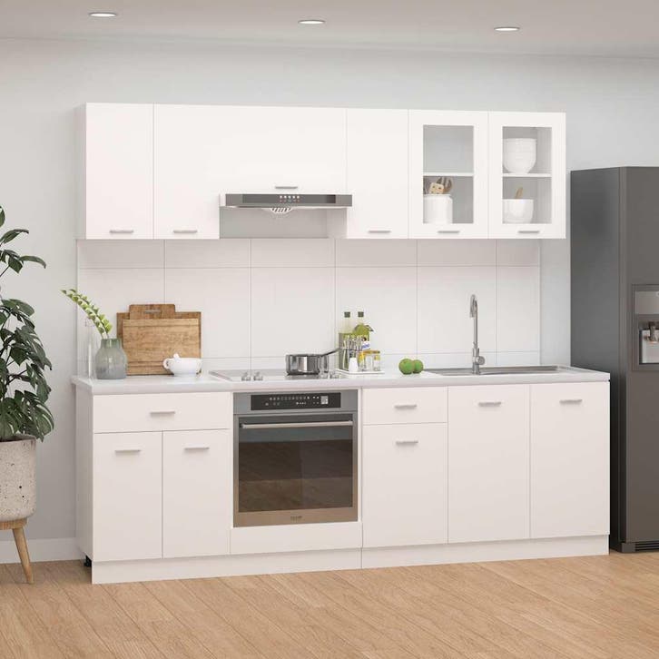 vidaXL 8-delige Keukenkastenset Lyon bewerkt hout wit, Huis en Inrichting, Keuken | Keukenelementen, Wit, Nieuw, Verzenden