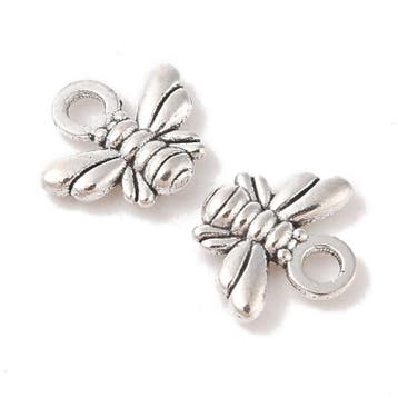 6 x Metalen bedel honingbij 10 x 11 x 2 mm – oogje 2 mm, Ophalen of Verzenden, Nieuw, Bedel