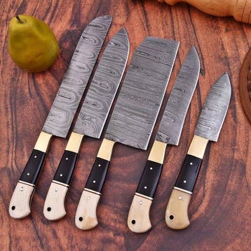 Keukenmes - Chefs knife - Gevouwen staal, bone en zwart