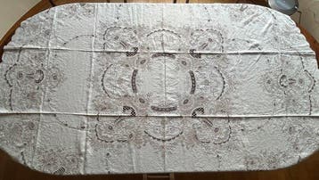 Tafelkleed (13) - 220 cm - 210 cm - Geborduurd linnen 12, Antiek en Kunst, Antiek | Kleden en Textiel