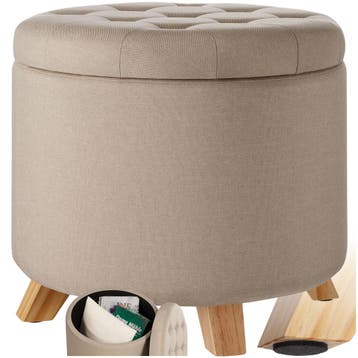 Hocker Suna in linnenlook 150kg met opbergruimte - zandkleur, Verzenden, Nieuw