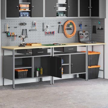 vidaXL Werkbankset 3 st Rood en Grijs Gepoedercoat staal, Doe-het-zelf en Verbouw, Verzenden, Nieuw