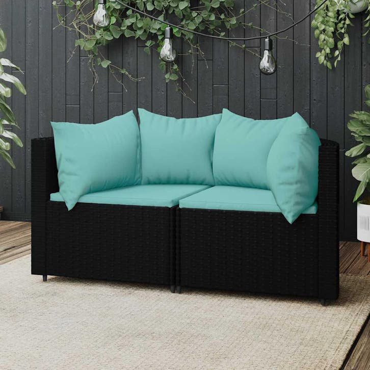 vidaXL Tuinhoekbanken met kussens 2 st poly rattan zwart, Tuin en Terras, Tuinsets en Loungesets, Nieuw, Verzenden