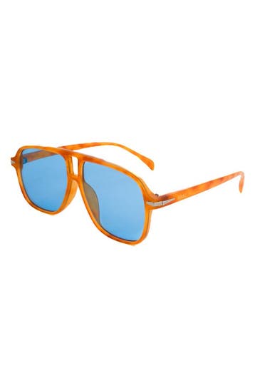 KIMU® Motor Pilotenbril Dun Oranje Montuur Kunststof Blauwe, Ophalen of Verzenden, Nieuw, Feestartikel, Carnaval