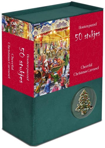 Kerstpuzzel Hout - Cheerful Christmas Carousel (50 stukjes), Verzenden, Nieuw