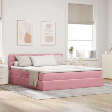 vidaXL LED Opslagbed met Matras Roze 180 x 200 cm Fluweel, Verzenden, Nieuw, Stof