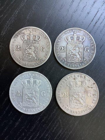 Nederland. Willem III. 2 1/2 Gulden 1850/1869, Lot van 4