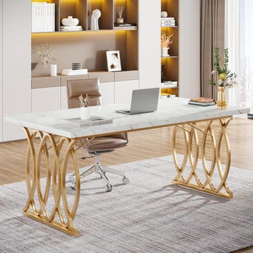 Bureau - Computertafel - Computerbureau - 160x80 cm - Wit/Go, Verzenden, Zo goed als nieuw