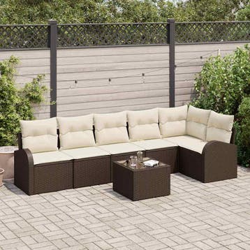 vidaXL Tuin Sofa Set Bruin poly rattan, Verzenden, Nieuw, Rotan, 7 zitplaatsen