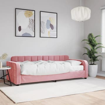 vidaXL Slaapbank met matras 80x200 cm fluweel roze, Eenpersoons, Verzenden, Nieuw, 80 cm