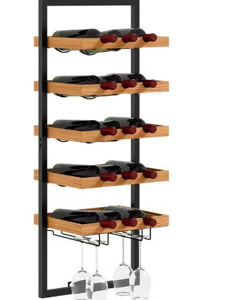 Wand Wijnrek 5 Planken met Glazenhouder, Huis en Inrichting, Woonaccessoires | Wijnrekken, Nieuw, Verzenden