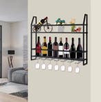 Industrieel Wandwijnrek Zwart Staal –2-Lagen Flessen en Glaz, Huis en Inrichting, Woonaccessoires | Wijnrekken, Verzenden, Nieuw