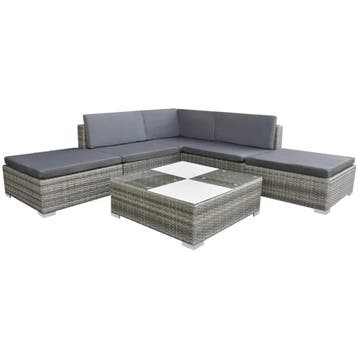 vidaXL 6-delige Loungeset met kussens poly rattan grijs, 6 zitplaatsen, Nieuw, Loungeset, Verzenden