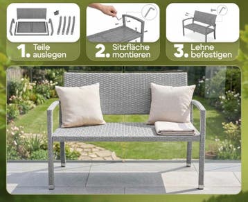 Polyrotan Tuinbank Grijs 122x58x87cm (Tuinbanken-Tuinsets), Verzenden, Nieuw