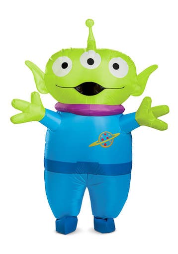 KIMU® Opblaas Kostuum Alien Groen Blauw Opblaasbaar Pak Alie, Carnaval, Nieuw, Overige maten, Ophalen of Verzenden