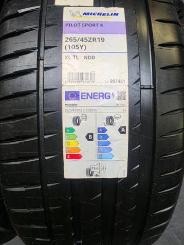 265/45r19 105Y Xl Michelin pilot sport 4 (NDO), 265 mm, Nieuw, Band(en), Zomerbanden
