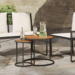 vidaXL Salontafelset 2-delig Naturel en Zwart Massief, Huis en Inrichting, Tafels | Salontafels, Verzenden, Rond, Nieuw, 50 tot 100 cm