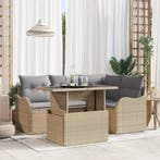 vidaXL Buiten eetset met kussen 5 pcs Beige Poly riet, Verzenden, Nieuw, Rotan, 5 zitplaatsen