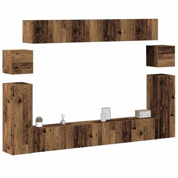 vidaXL 8-delig Tv-meubelset wandmontage bewerkt hout oud, Verzenden, Nieuw, Overige houtsoorten