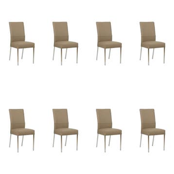 Set van 8 Leren eetkamerstoelen Real - Hermes Mocca, Huis en Inrichting, Stoelen, Ophalen of Verzenden, Nieuw, Leer