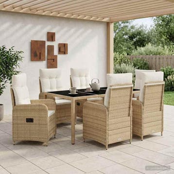 vidaXL Buiten eettafelset 7 st Beige en Crème Wit poly, Verzenden, Nieuw