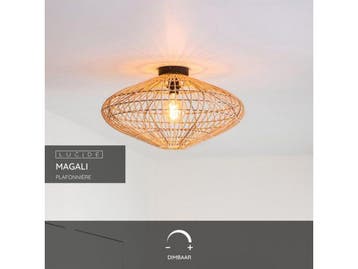 Lucide MAGALI - Plafonnière - Ø 56 cm - 1xE27 - Rotan, Verzenden, Nieuw