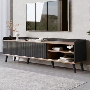 TV-meubel 160 cm – Zwart-hout lowboard met deuren en lades, Verzenden, Nieuw