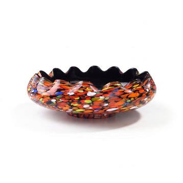 Vaas - Kleurenconfetti spatglas op zwart • getangde golfrand