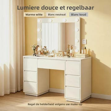 Kaptafel met Grote Spiegel, Verstelbare LED Verlichting en I, Huis en Inrichting, Tafels | Kaptafels, Verzenden, Nieuw
