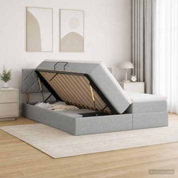 vidaXL Opslag bed met hoofdeinde 2 st Lichtgrijs Nep Leer, Verzenden, Nieuw