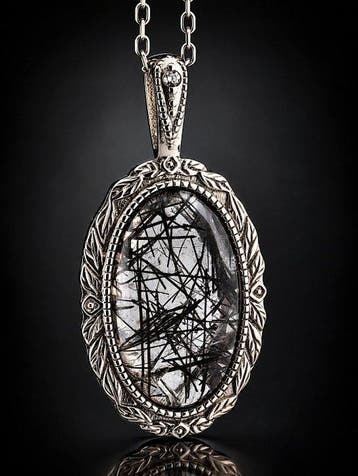 Zwarte rutielkwarts-halsketting - 925 Sterlingzilver -, Verzamelen