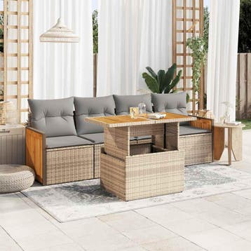 vidaXL 5-delige Loungeset met kussens poly rattan en, Verzenden, Nieuw, Loungeset