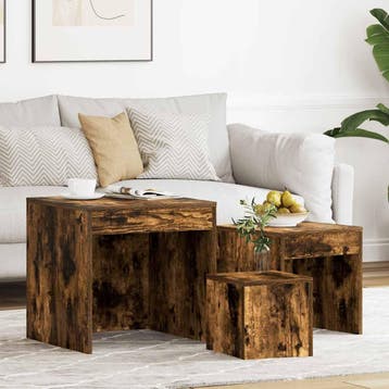 vidaXL 3-delige Tafeltjesset bewerkt hout gerookt, Huis en Inrichting, Tafels | Bijzettafels, Verzenden, Nieuw, Minder dan 45 cm