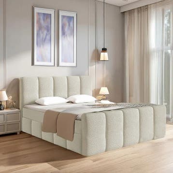 Boxspringbed Manitoba - Bouclé stof - 180 x 200 cm - Beige, Verzenden, Nieuw