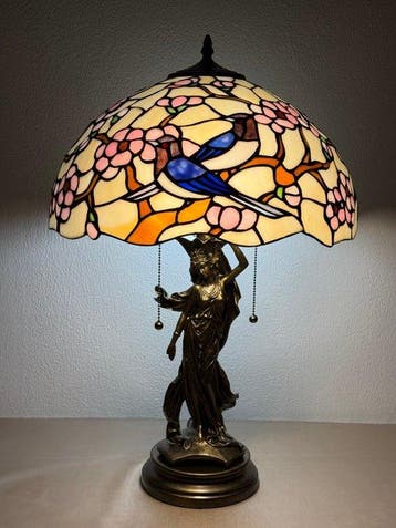 XXL Tiffany stijl tafellamp Art Nouveau Bronze Maiden lamp