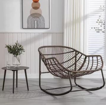Rotan Schommelstoel met Kussen – Outdoor Fauteuil Wit, Verzenden, Nieuw