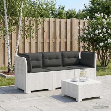 vidaXL 3-zits tuinbank met kussens in rattanlook PP Wit, Verzenden, Nieuw