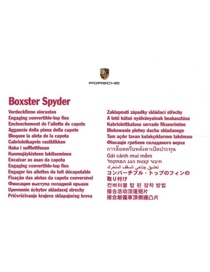 2016 PORSCHE BOXSTER SPYDER CABRIOLETKAP VERKORT, Auto diversen, Handleidingen en Instructieboekjes