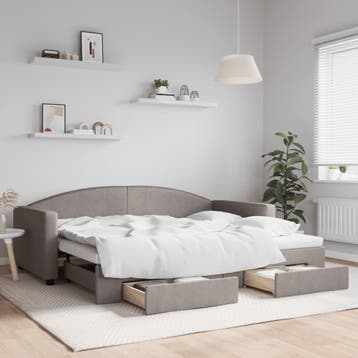 vidaXL Slaapbank met onderschuifbed en lades 90x200 cm stof, Huis en Inrichting, Slaapkamer | Bedden, 90 cm, Eenpersoons, Verzenden