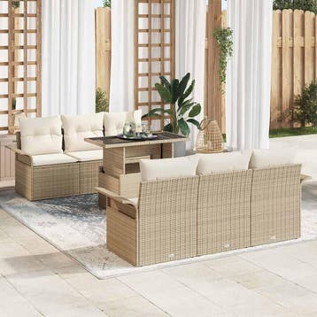 vidaXL Tuin Sofa Set 7 st Beige poly rattan, Verzenden, Nieuw, 7 zitplaatsen