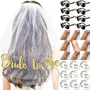 Bride to Be en Team Bride set met sjerp en buttons 16-delig, Ophalen of Verzenden, Nieuw, Versiering, Overige