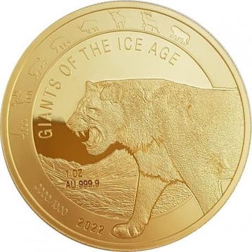 Gouden Ghana Giants of the Ice Age Cave Lion 1 oz 2022, Verzenden, Overige landen, Losse munt, Goud