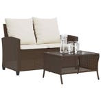 vidaXL Tuinbank 2-zits met kussens & tafel poly rattan bruin, Verzenden, Nieuw