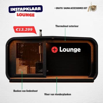 Complete Buitensauna Lounge + hottub of jacuzzi, Nieuw, Fins of Traditioneel, Complete sauna